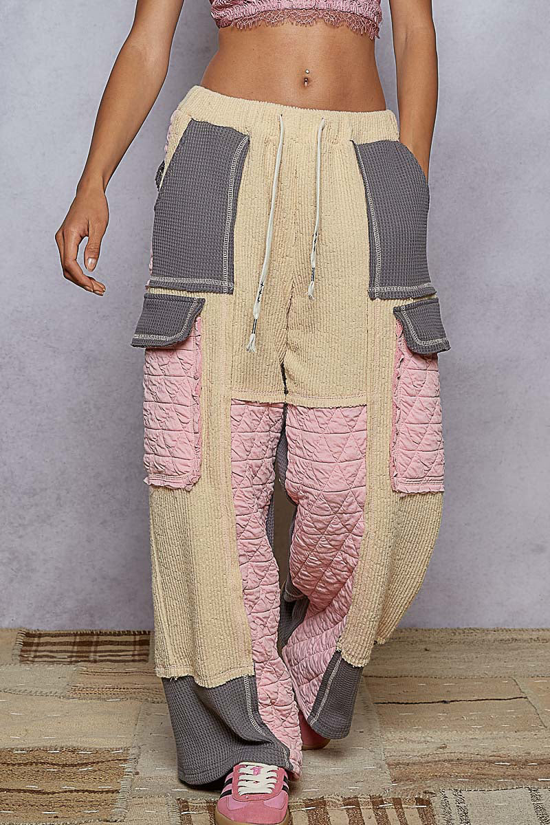 POL Candy Pink/Gray quilted contrast pant