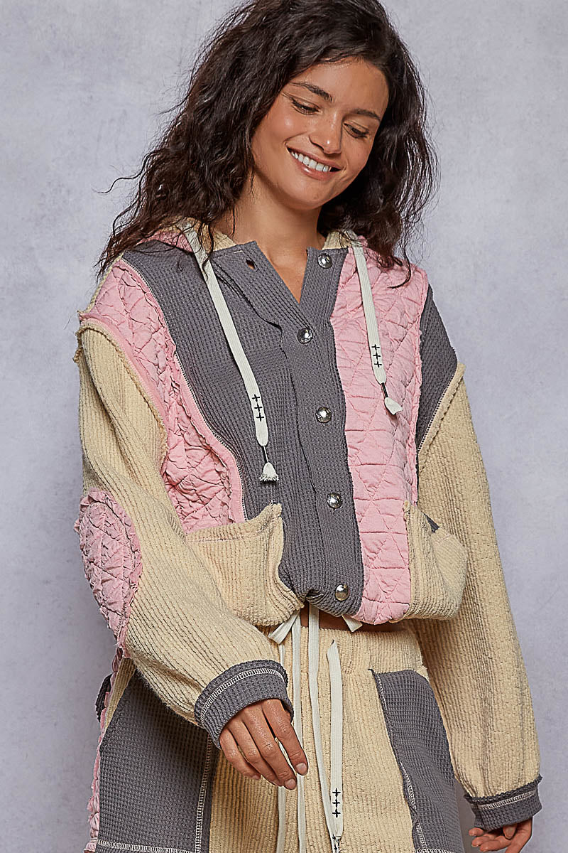 POL Candy Pink/Gray Patchwork Jacket
