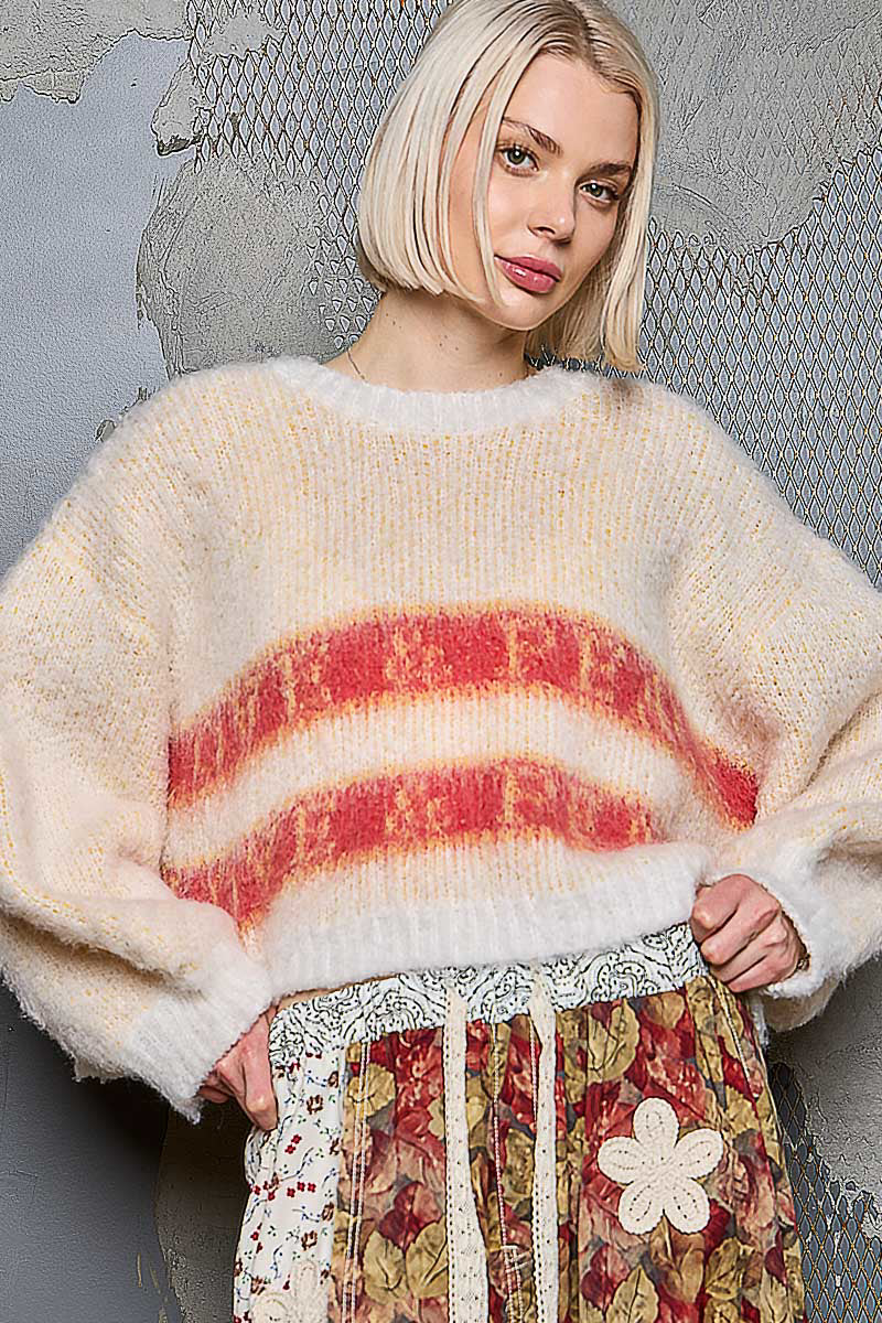 POL Round neck balloon sleeve relaxed fit w/LOVE & PEACE letters.