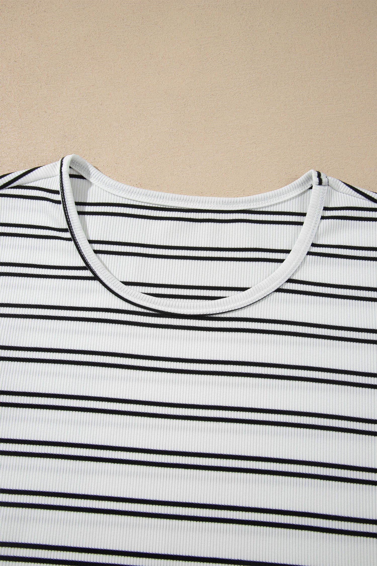 Stripe Ribbed Knit Round Neck Long Sleeve Top
