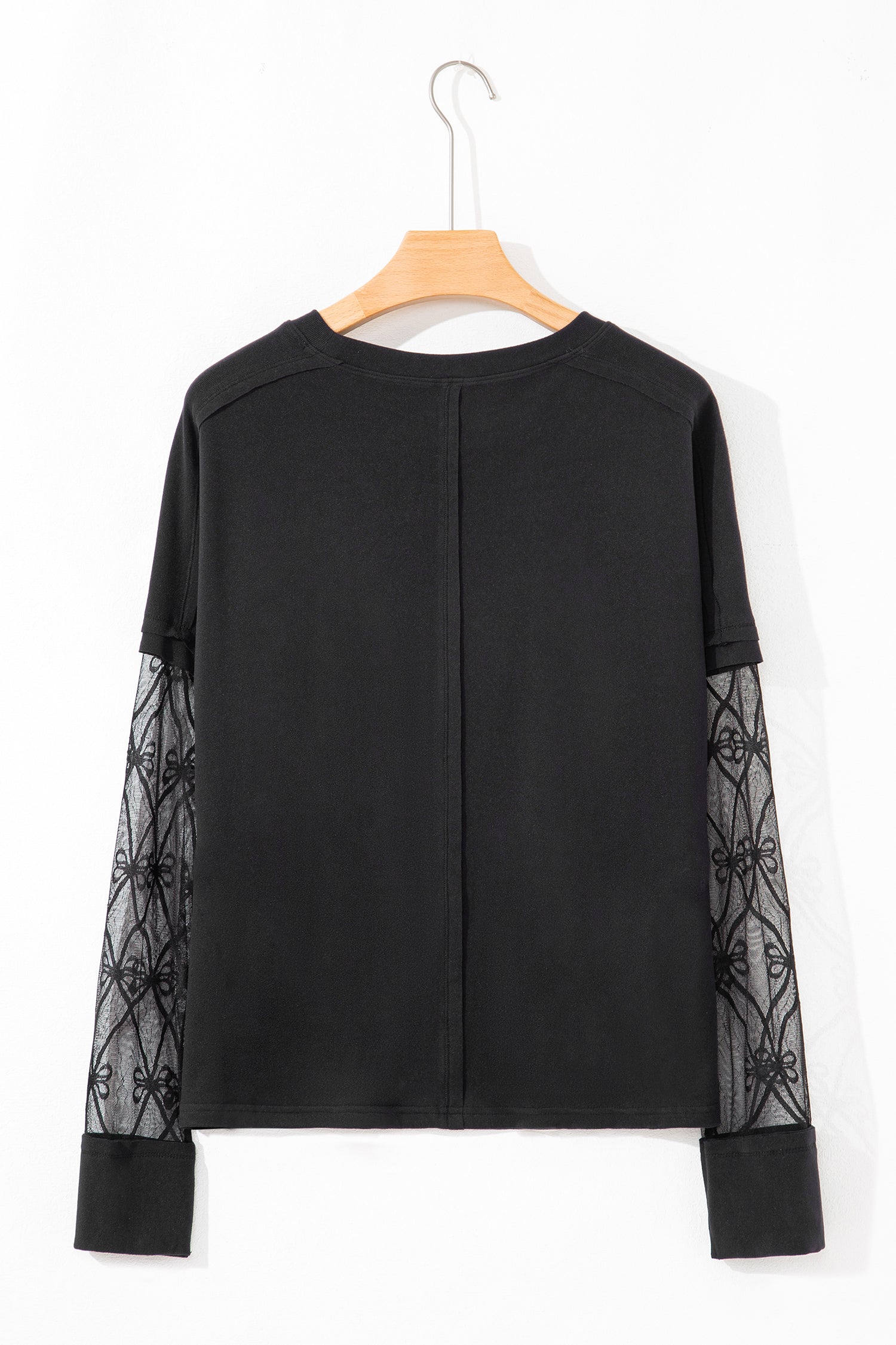 Bow Mesh Patchwork Long Sleeve Tee