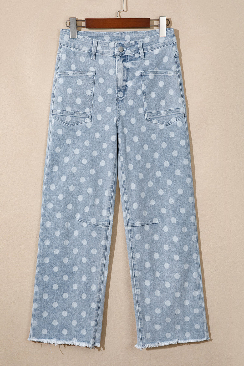Polka Dot Denim Raw Hem Barrel Jeans