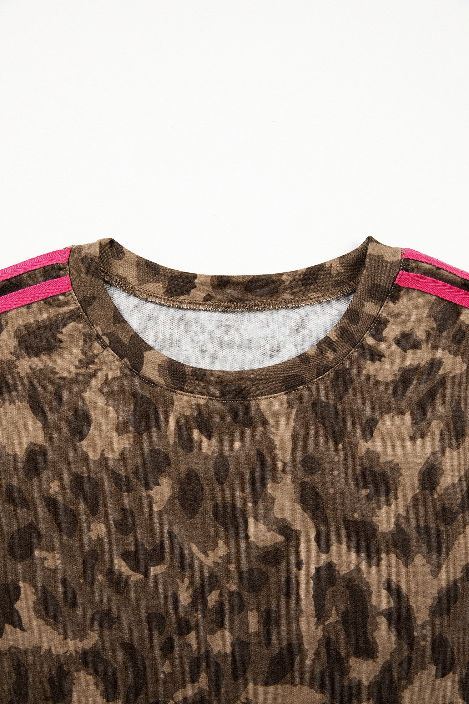 Leopard Contrast Stripe Mini T-Shirt Dress w/ Pockets