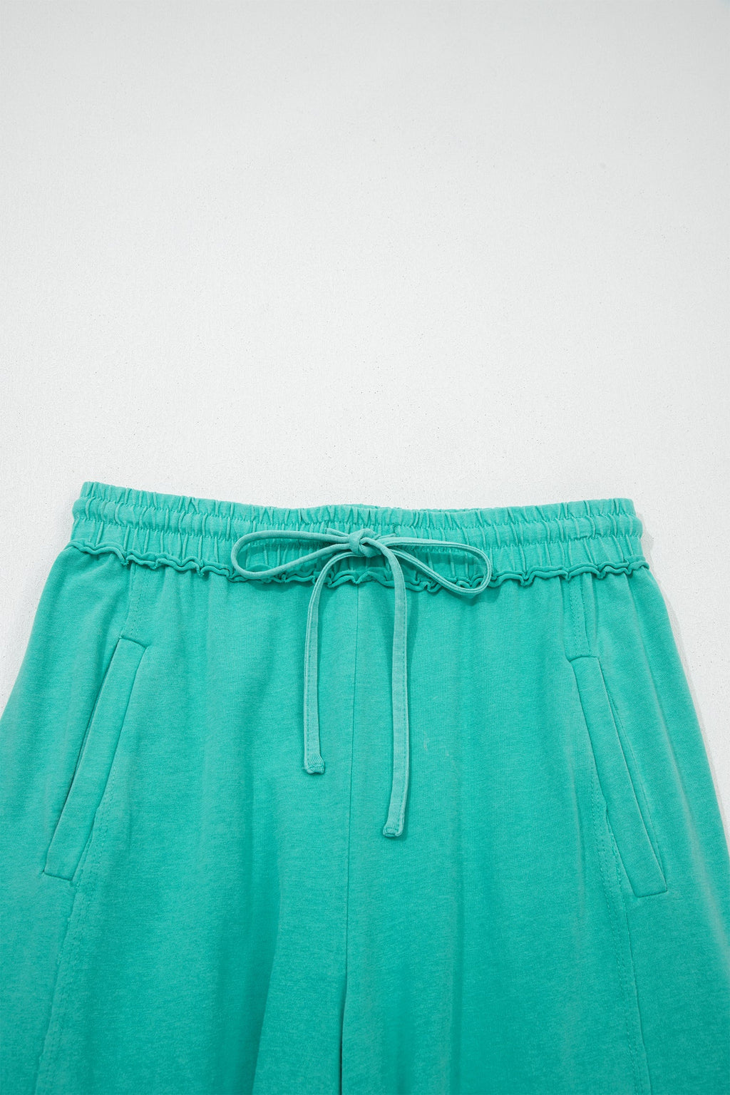 Solid Drawstring Elastic Waist Raw Hem Pants