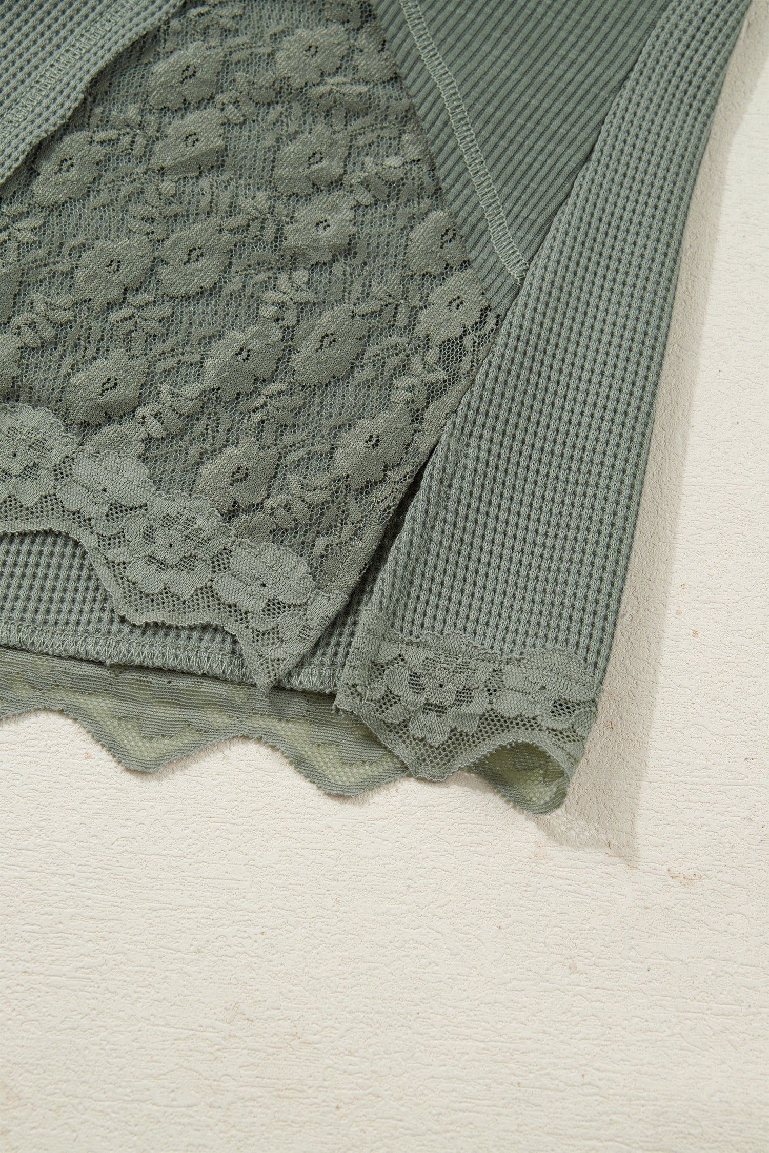 Solid Lace Patchwork Long Sleeve Knit Top