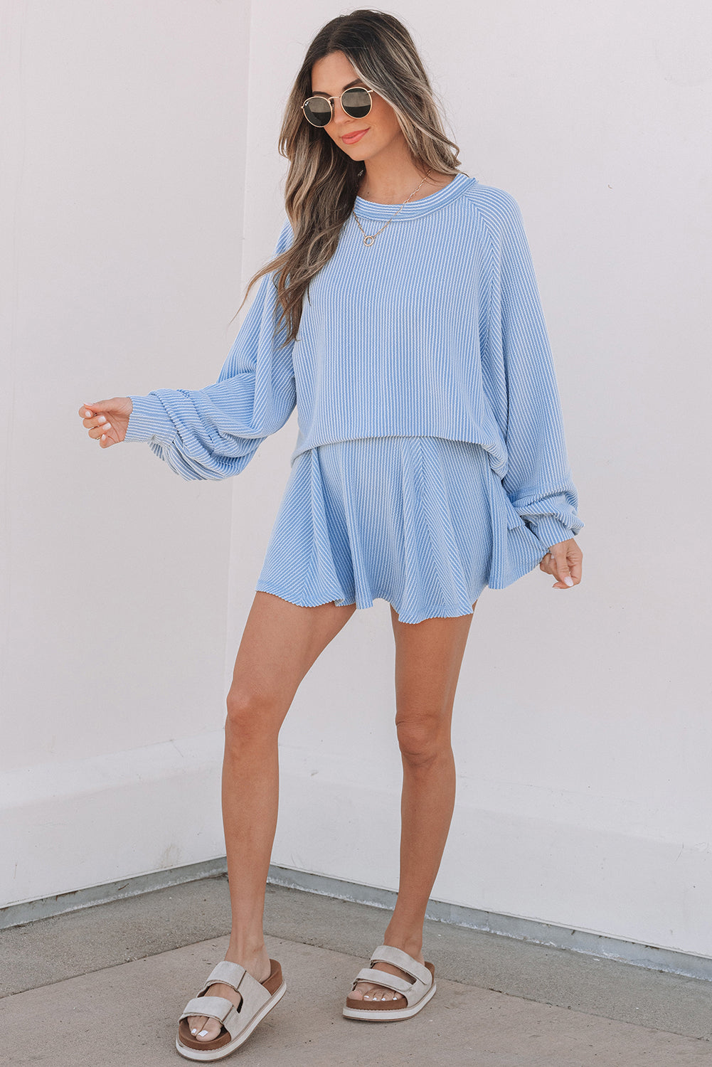 Corded Top and Ruffle Mini Skort Set