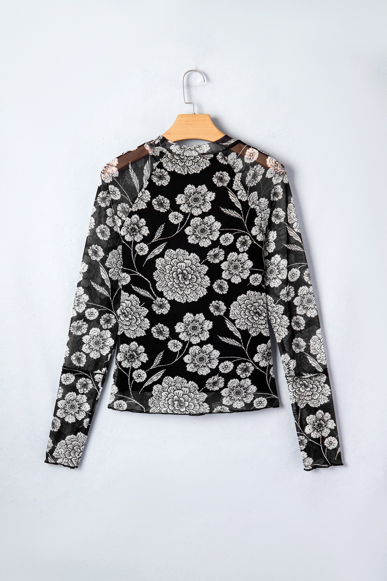 Floral Mesh Thumbhole Long Sleeve Top