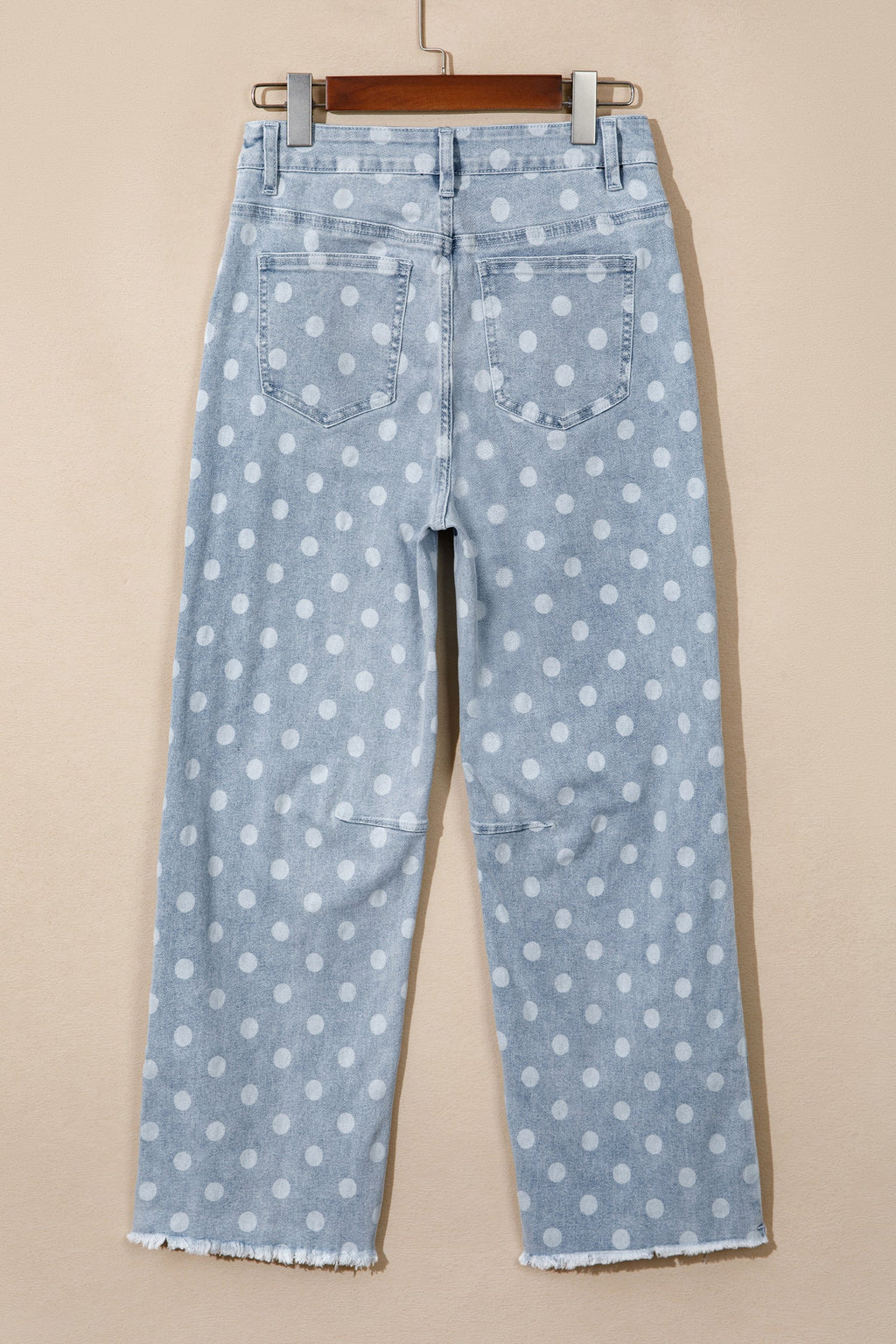 Polka Dot Denim Raw Hem Barrel Jeans