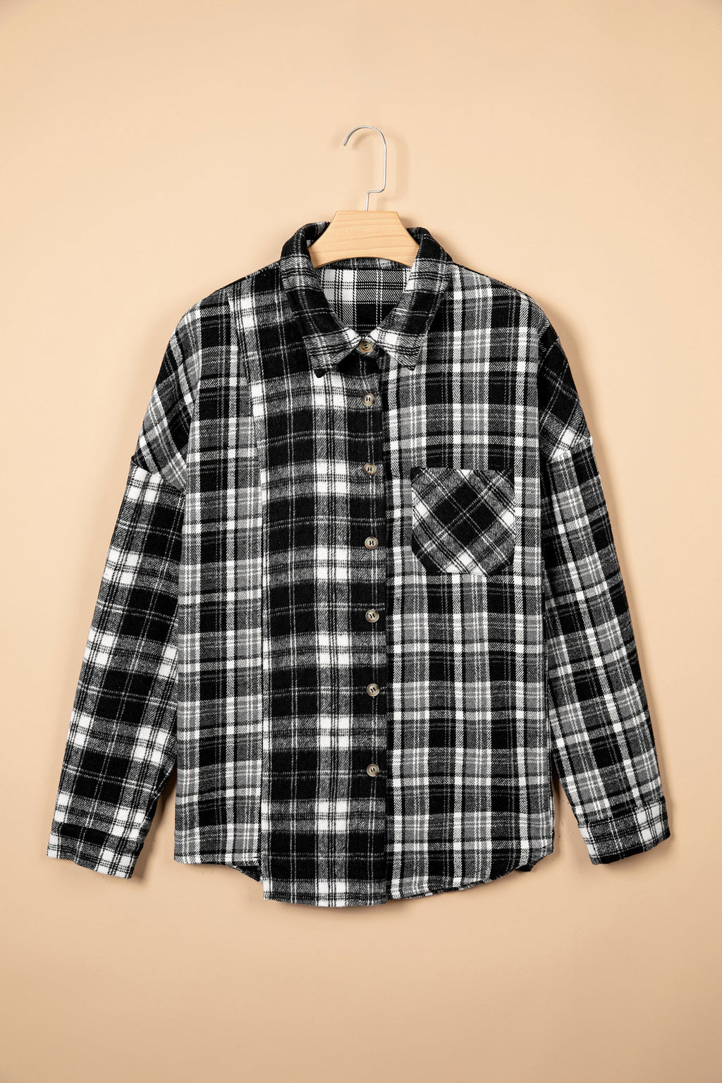 Plus Size Plaid Chest Pocket Long Sleeve Shacket