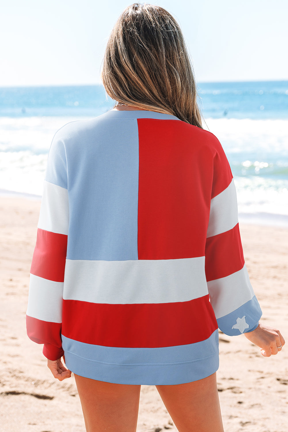 USA Flag Patchwork Drop Shoulder Oversize Sweatshirt