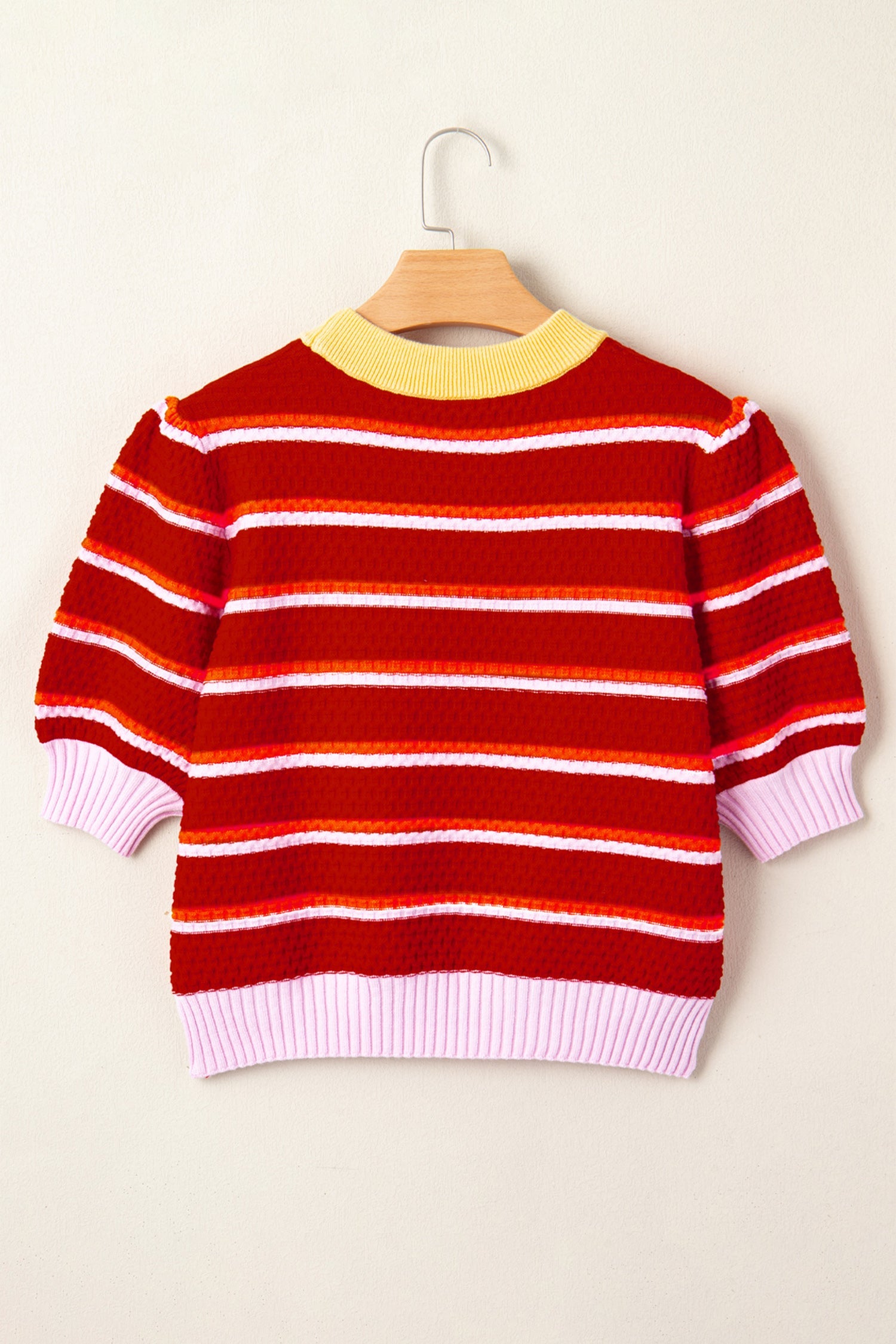 Stripe Colorblock Trim 3/4 Sleeve Sweater Top
