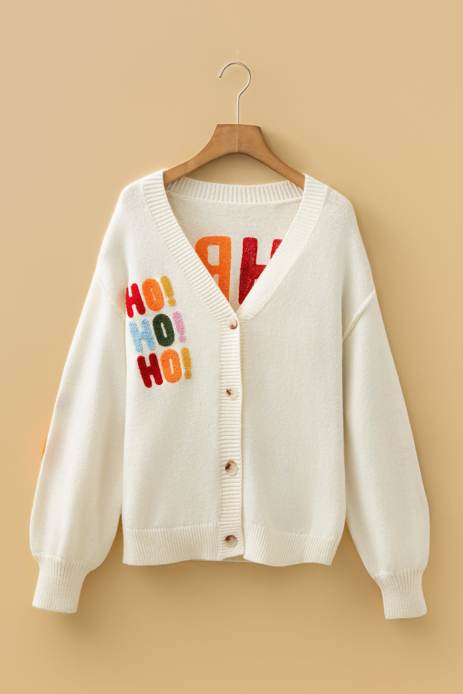 Ho Ho Ho Merry Christmas Buttoned V-Neck Cardigan