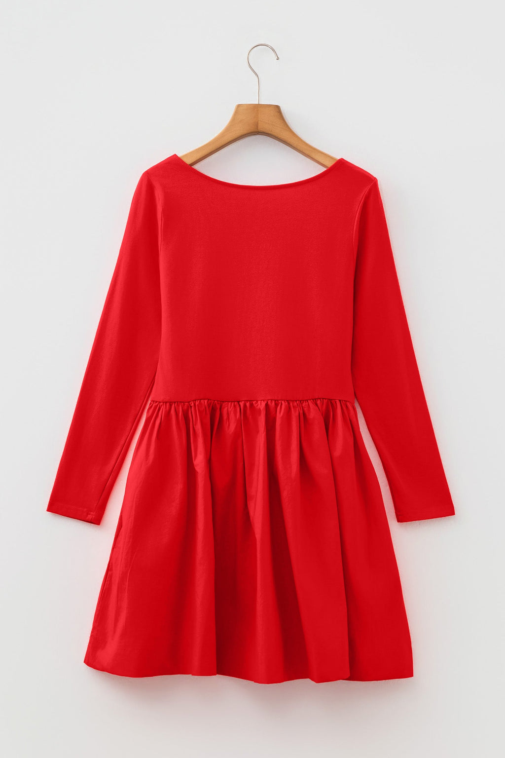 Solid Scoop Neck Long Sleeve Mini Dress