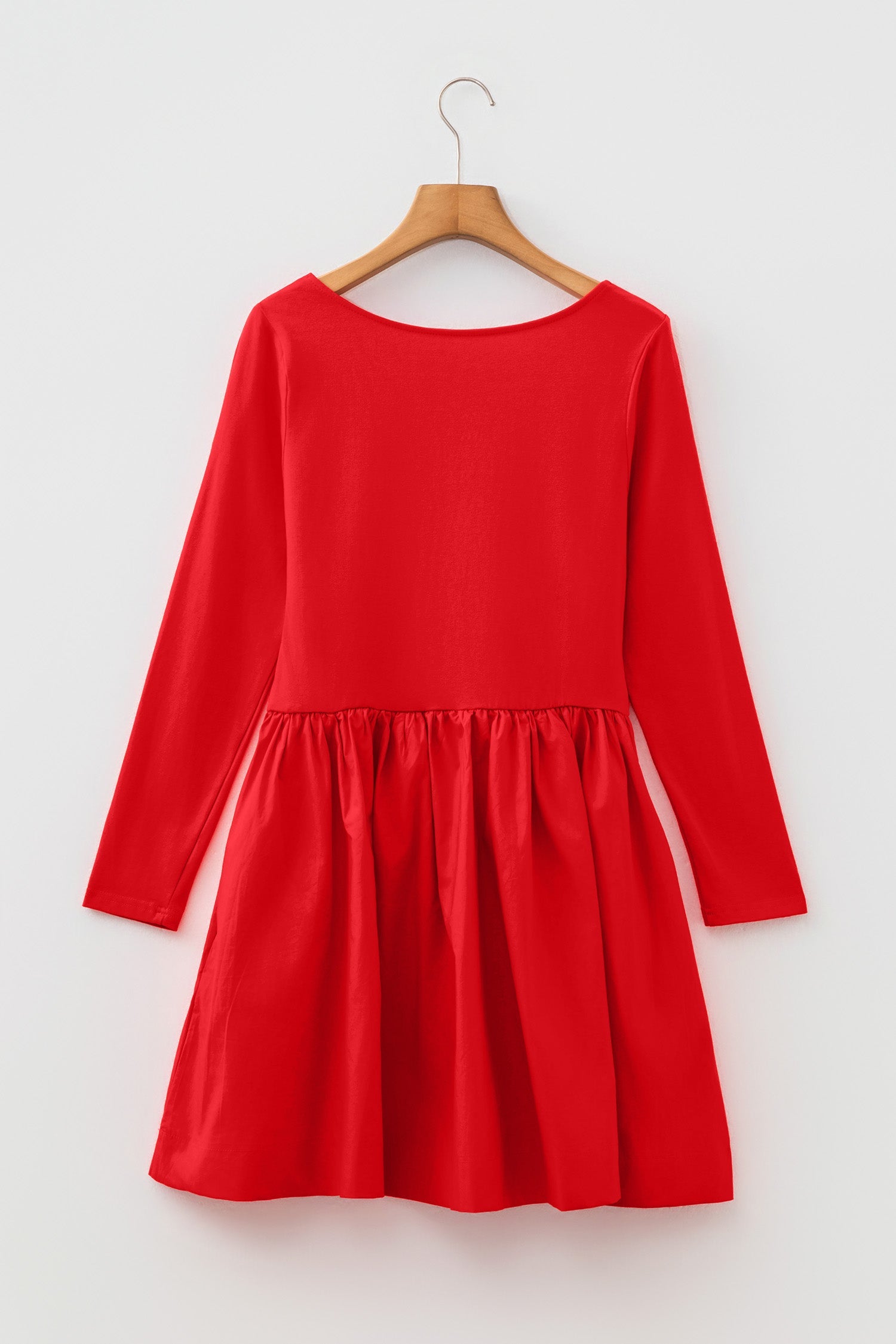 Solid Scoop Neck Long Sleeve Mini Dress