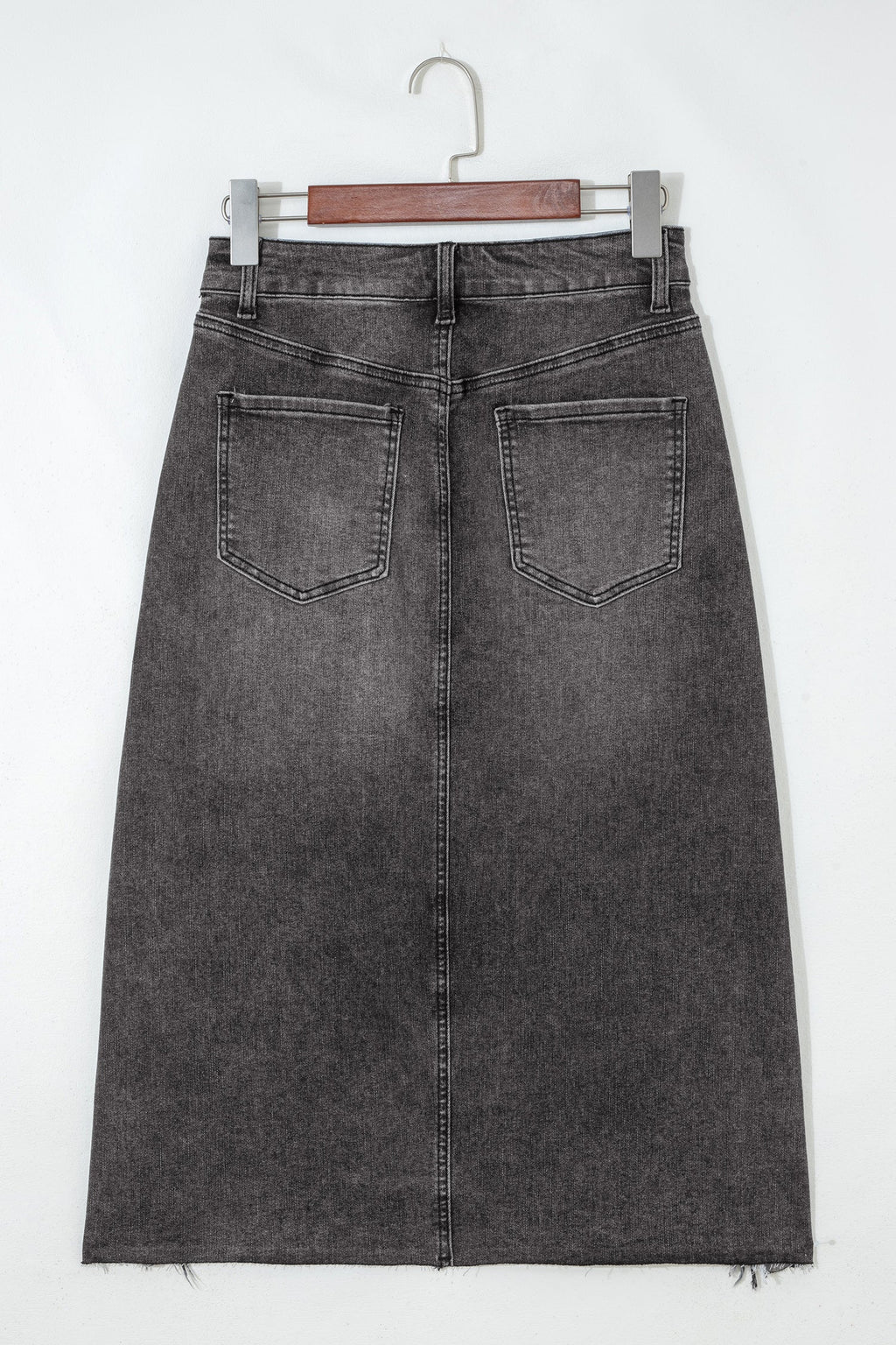 Denim Asymmetrical Distressed Midi Skirt