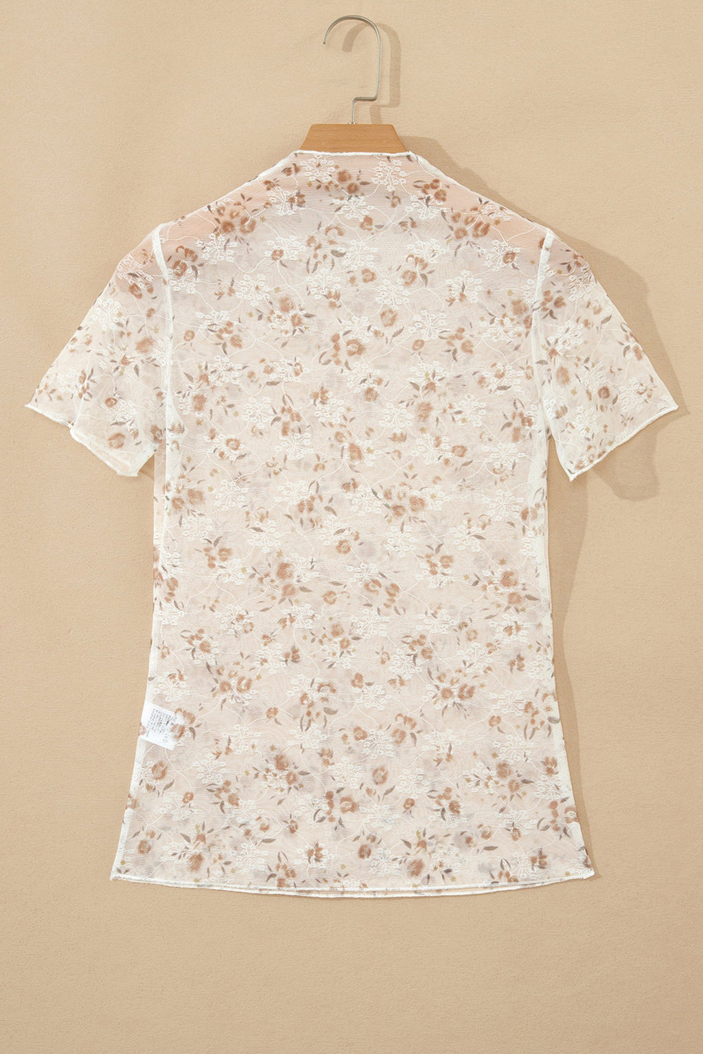 Floral Mesh Mock Neck Short Sleeve Top