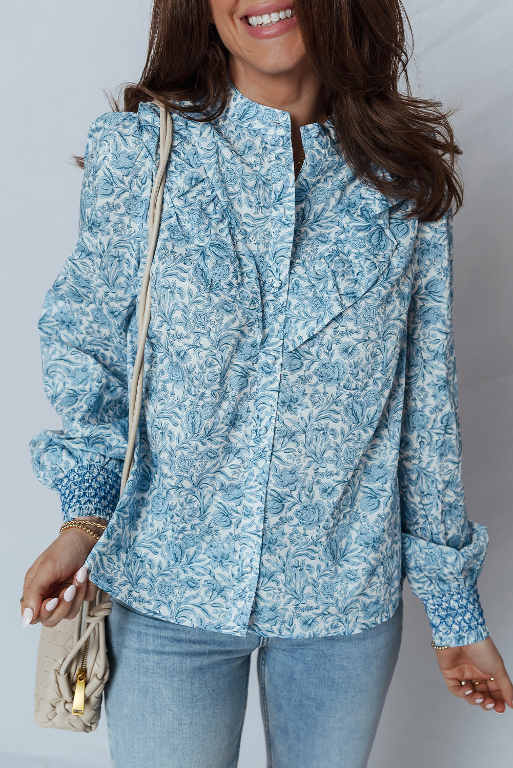 Floral Puff Sleeve Button-Up Shirt