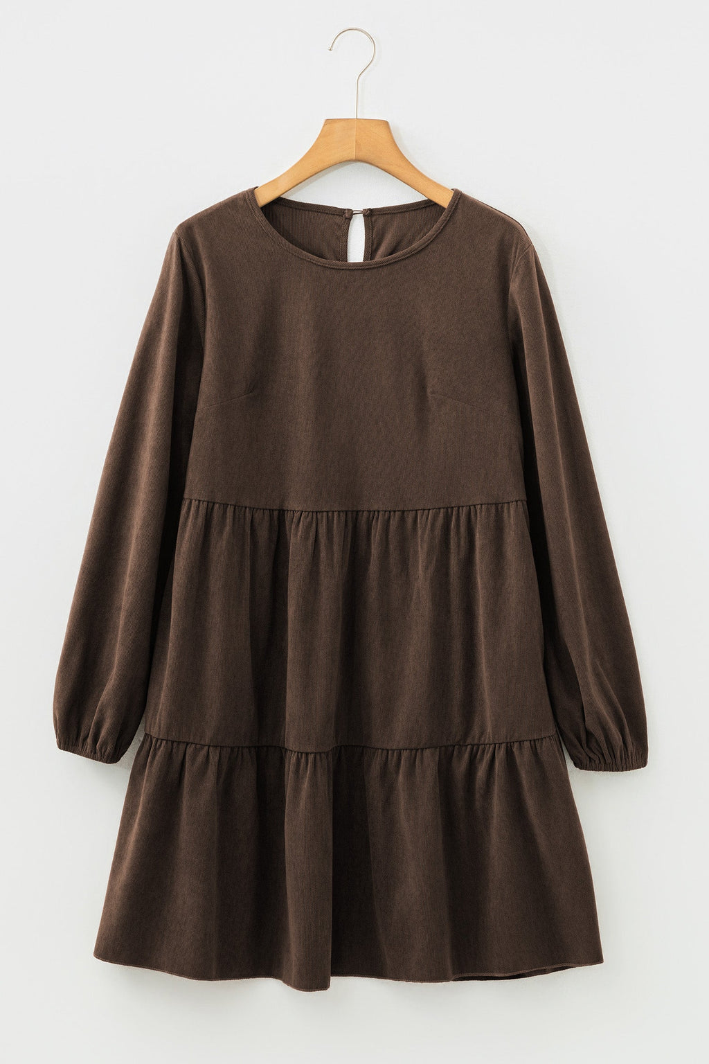 Solid Lantern Sleeve Tiered Mini Dress