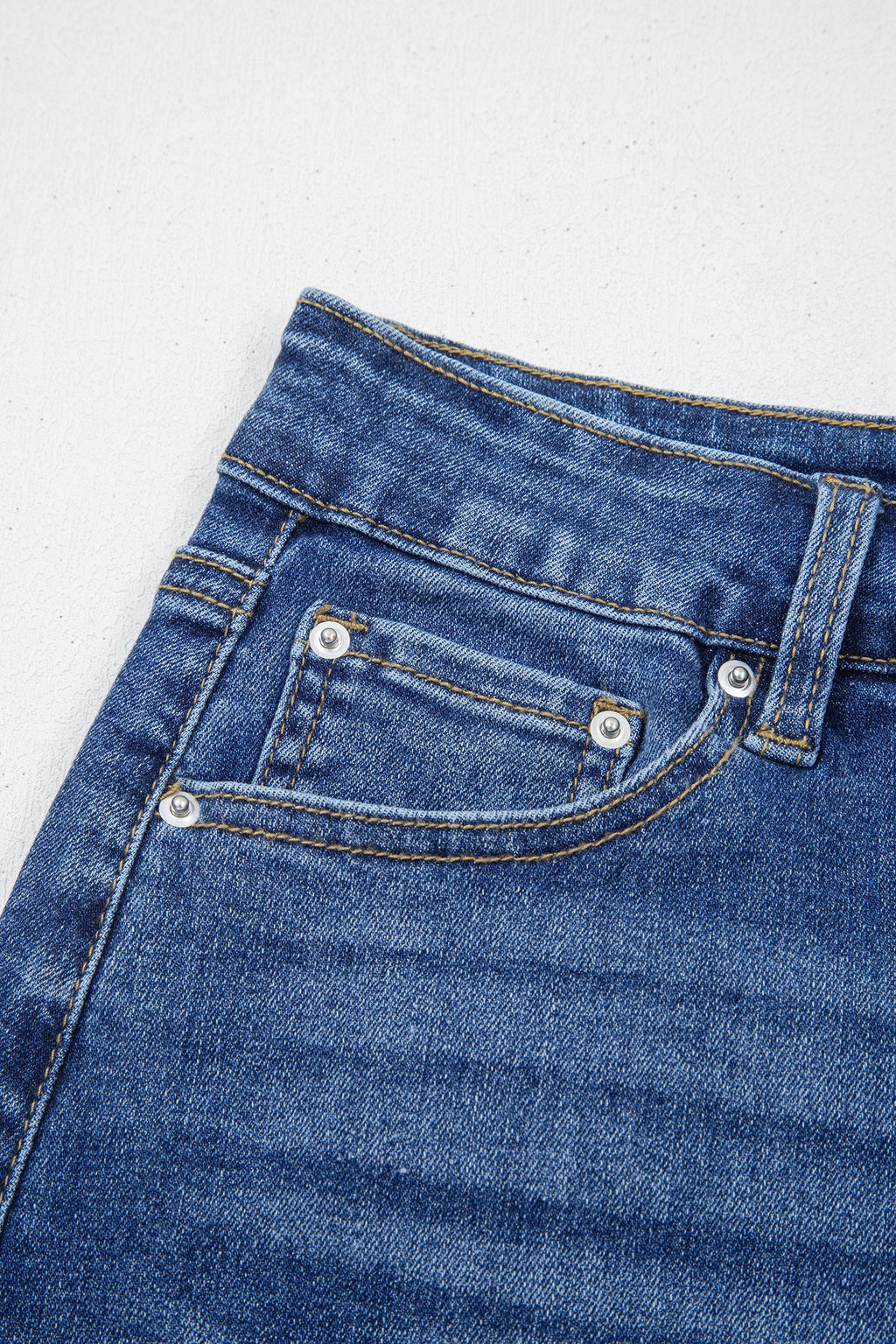Denim Asymmetrical Distressed Midi Skirt
