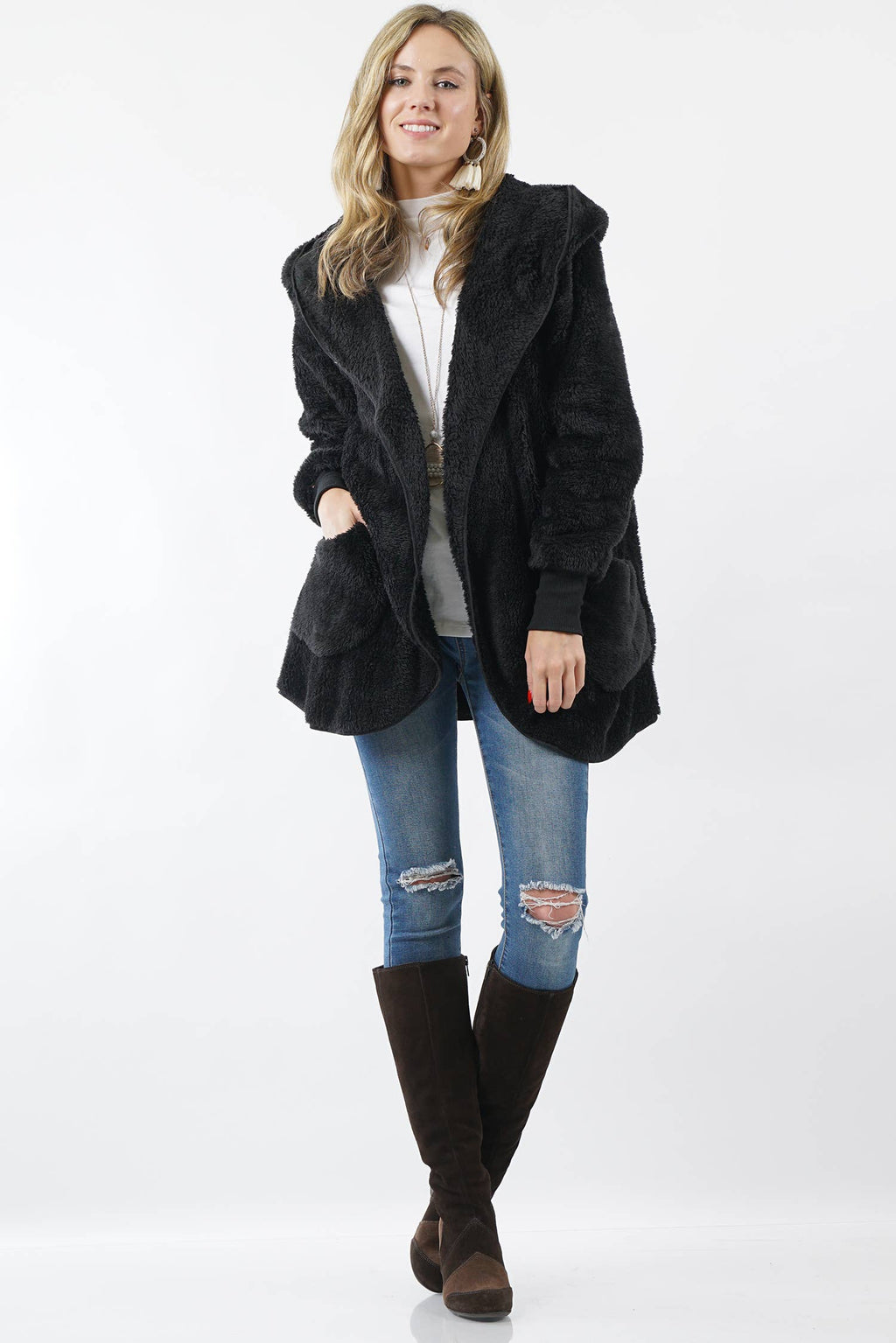 ',,,._ Faux fur Jacket: CAMEL-173616 / L