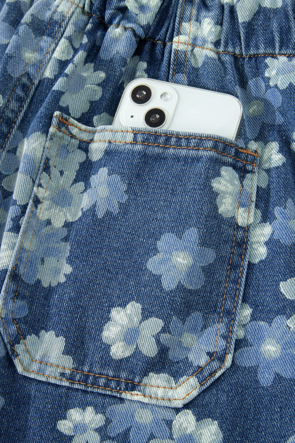 Floral Denim Drawstring Barrel Leg Jeans