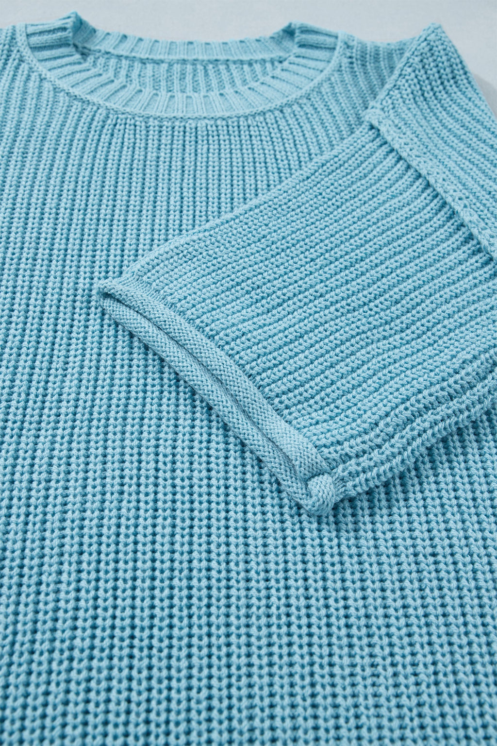 Solid Exposed Seam 3/4 Sleeve Loose Sweater