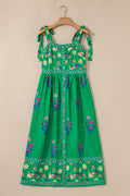 Floral Contrast Trim Knotted Straps Midi Dress
