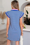 Stripe Flutter Sleeve Contrast Collar Mini Dress