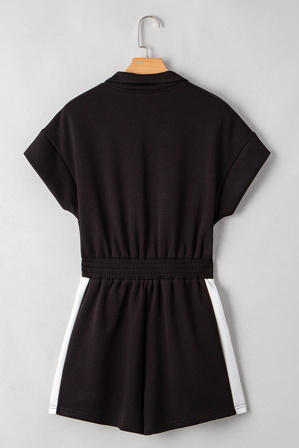 Colorblock Zip Front Collared Short Sleeve Romper