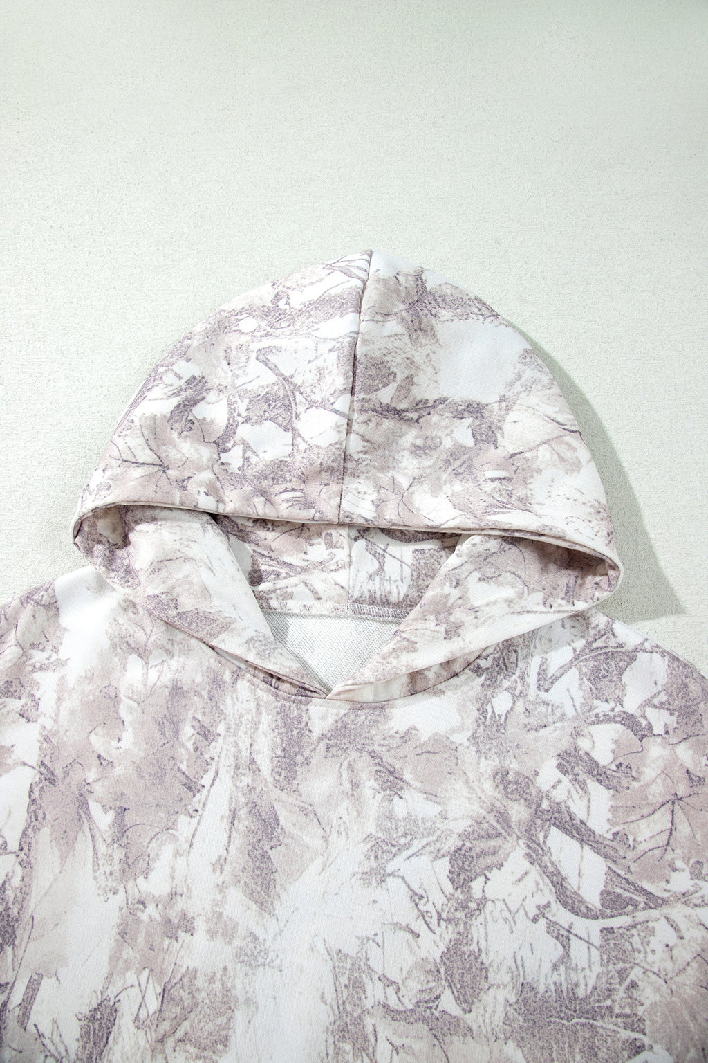 Abstract Camo Ribbed Trim Kangaroo Pocket Hoodie