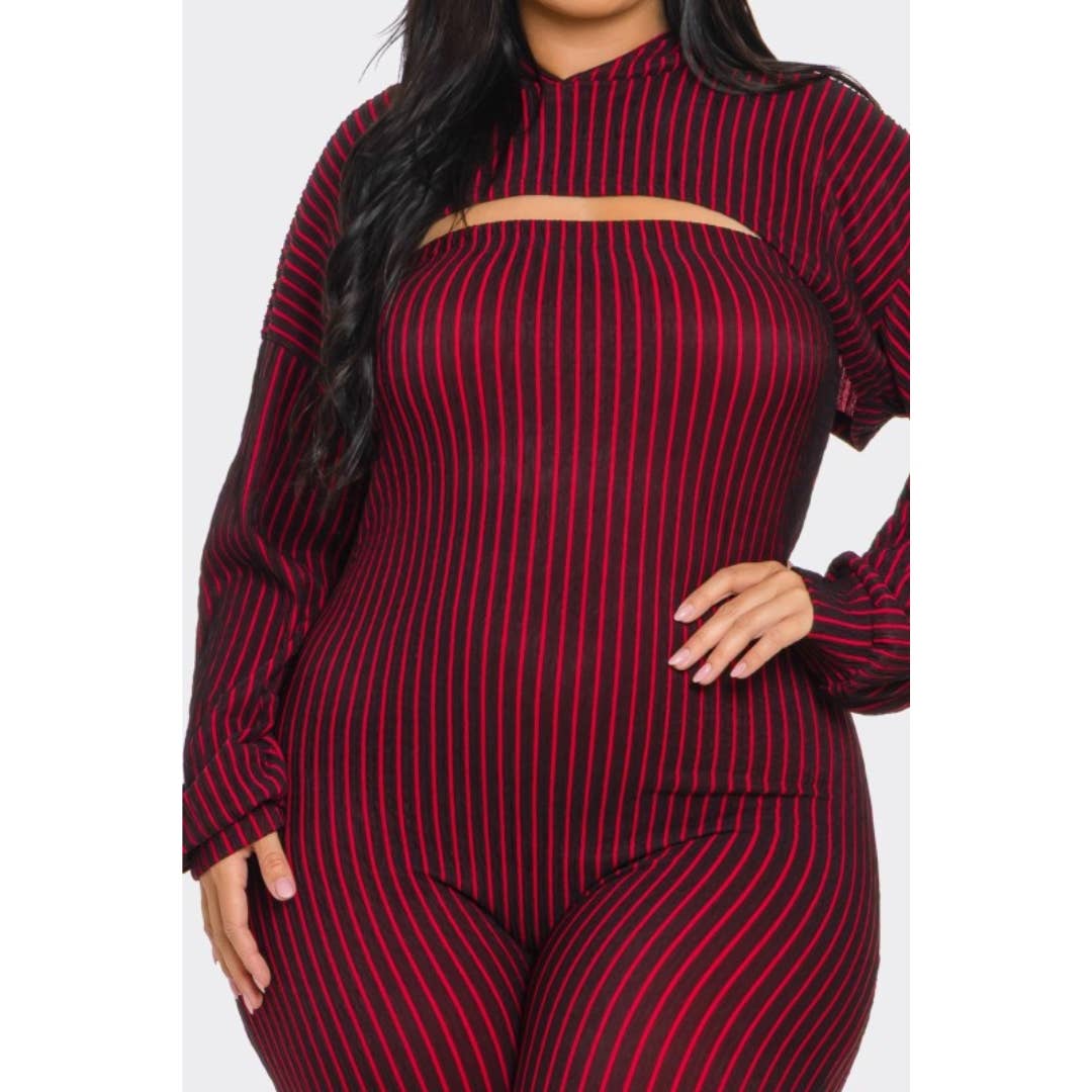 Plus Size 2 piece Strapless Jumpsuit Hoodie: Blue / 3X