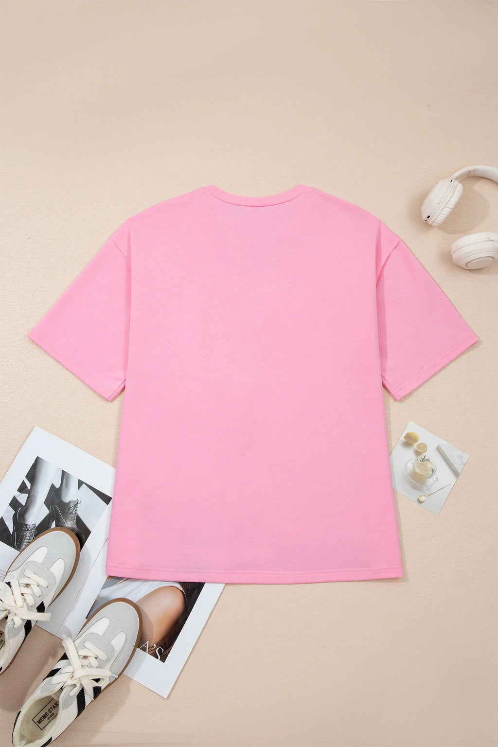 Solid Bow Patch Raw Edge Loose T-Shirt