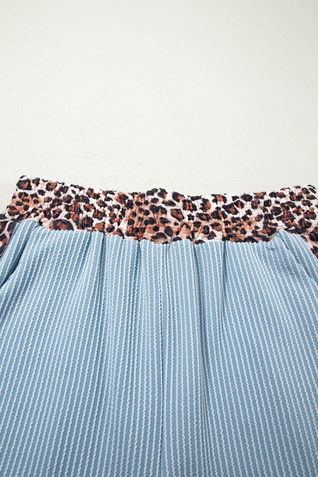 Leopard Trim Corded Top & Shorts Set
