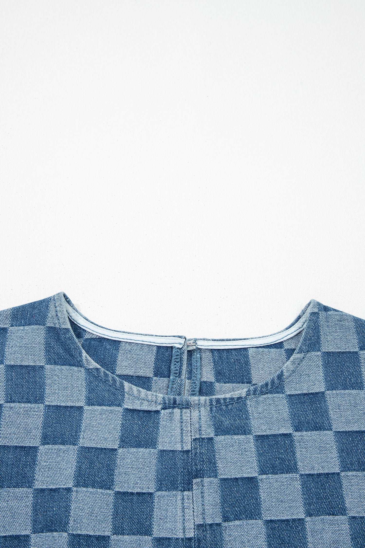 Checker Denim Frayed Hem Mini Dress