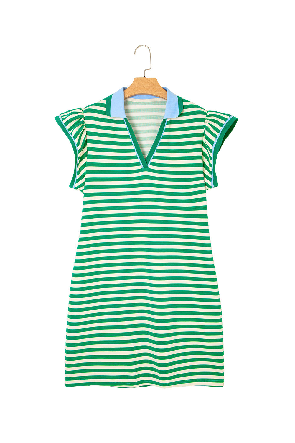 Stripe Flutter Sleeve Contrast Collar Mini Dress