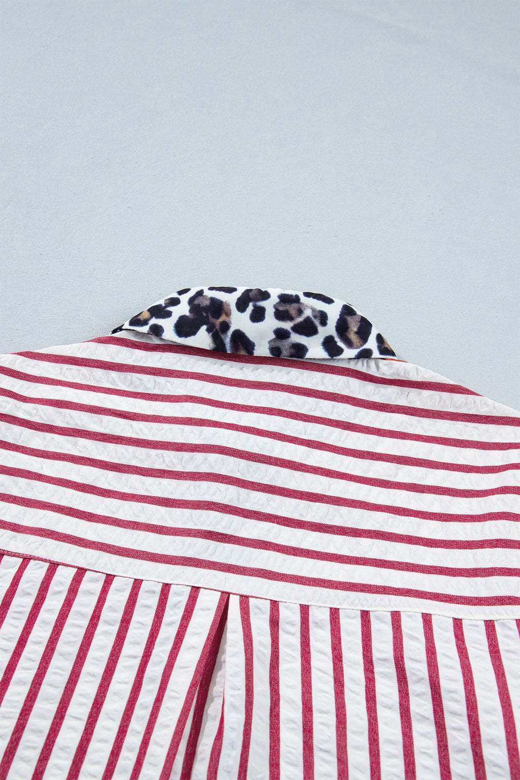 Stripe Leopard Contrast Trim Collared Blouse