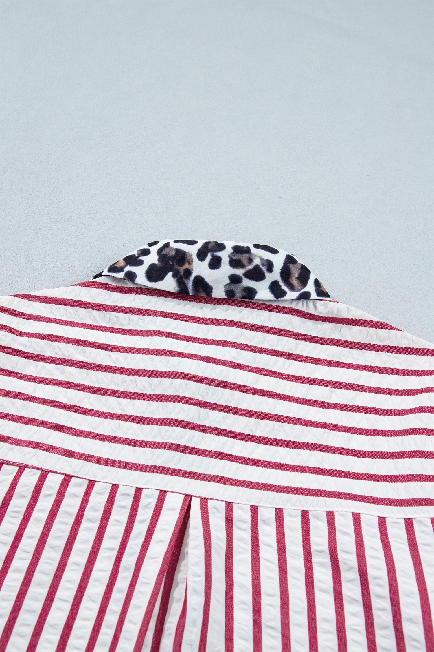 Stripe Leopard Contrast Trim Collared Blouse