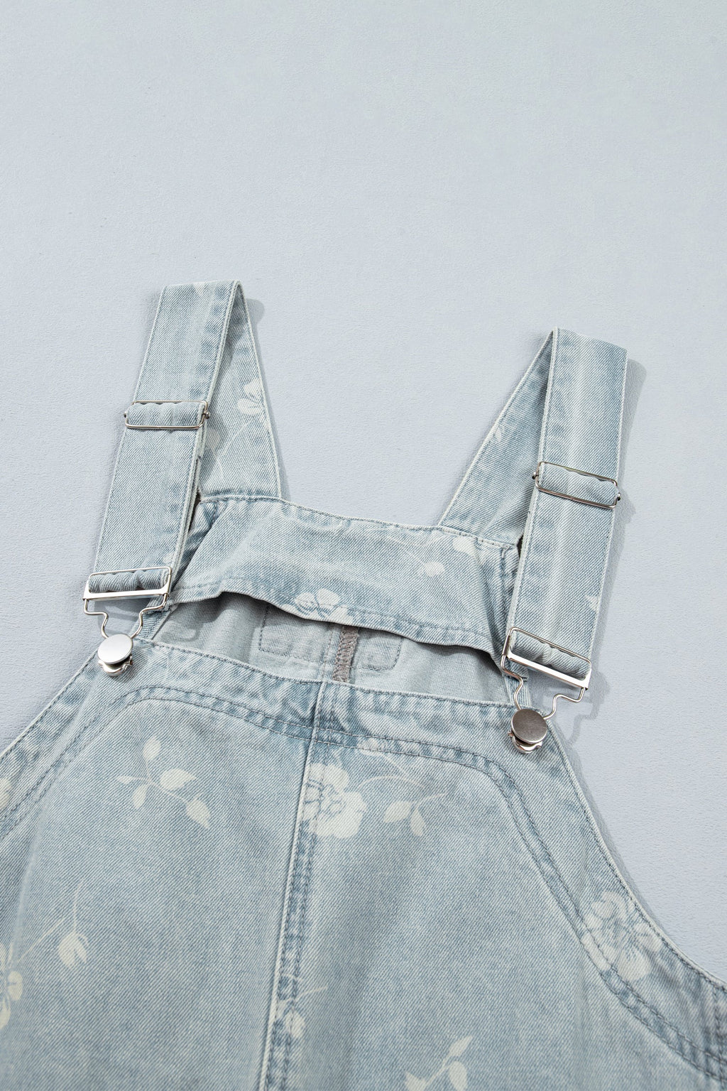 Floral Denim Patch Pocket Overall Mini Dress