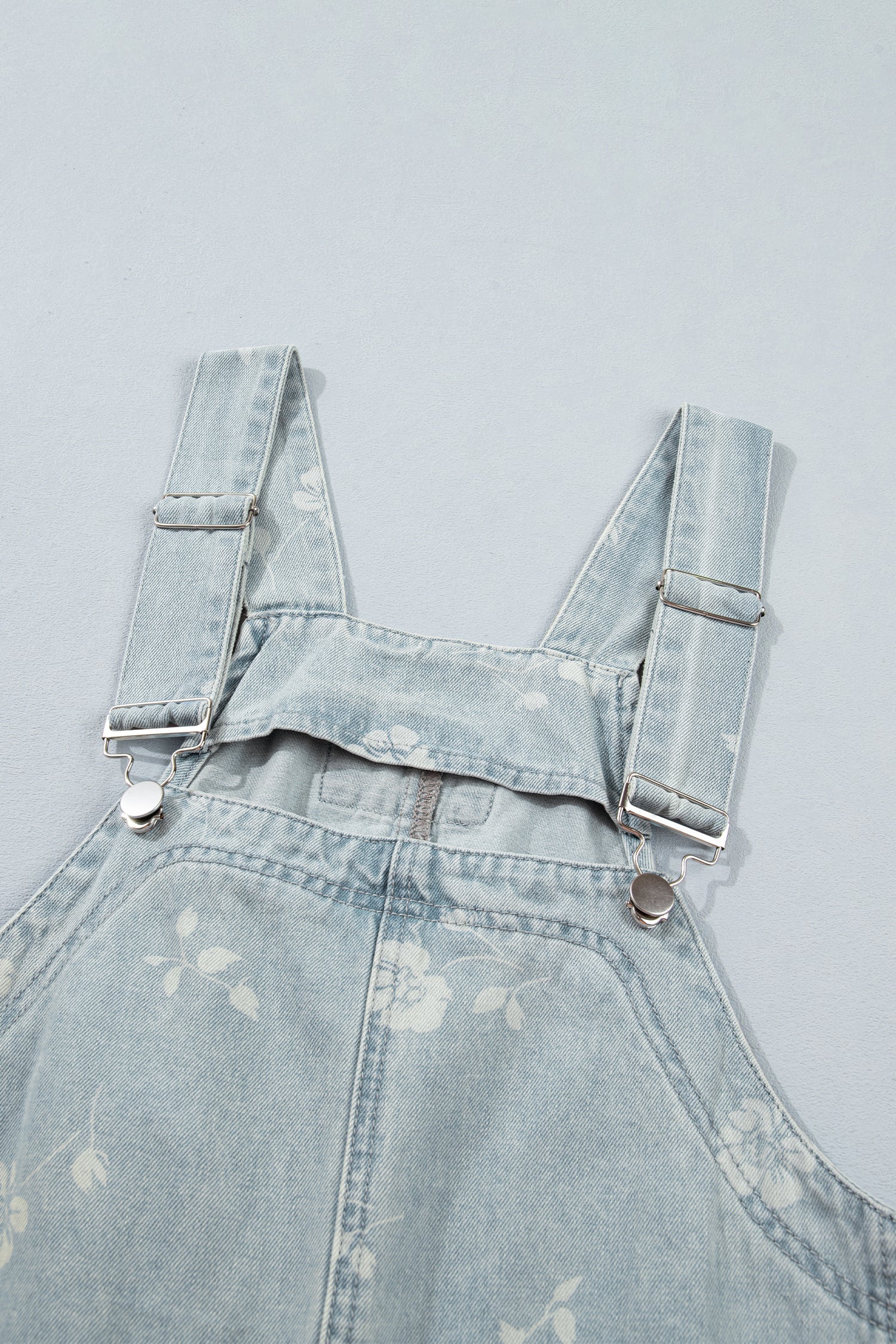 Floral Denim Patch Pocket Overall Mini Dress