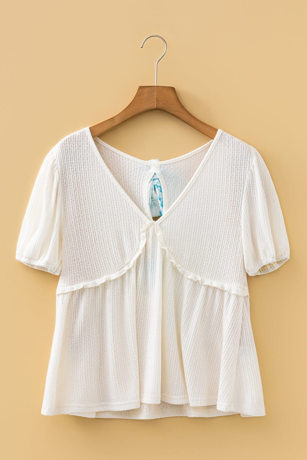 Floral Bow Tie Back Bubble Sleeve Peplum Top