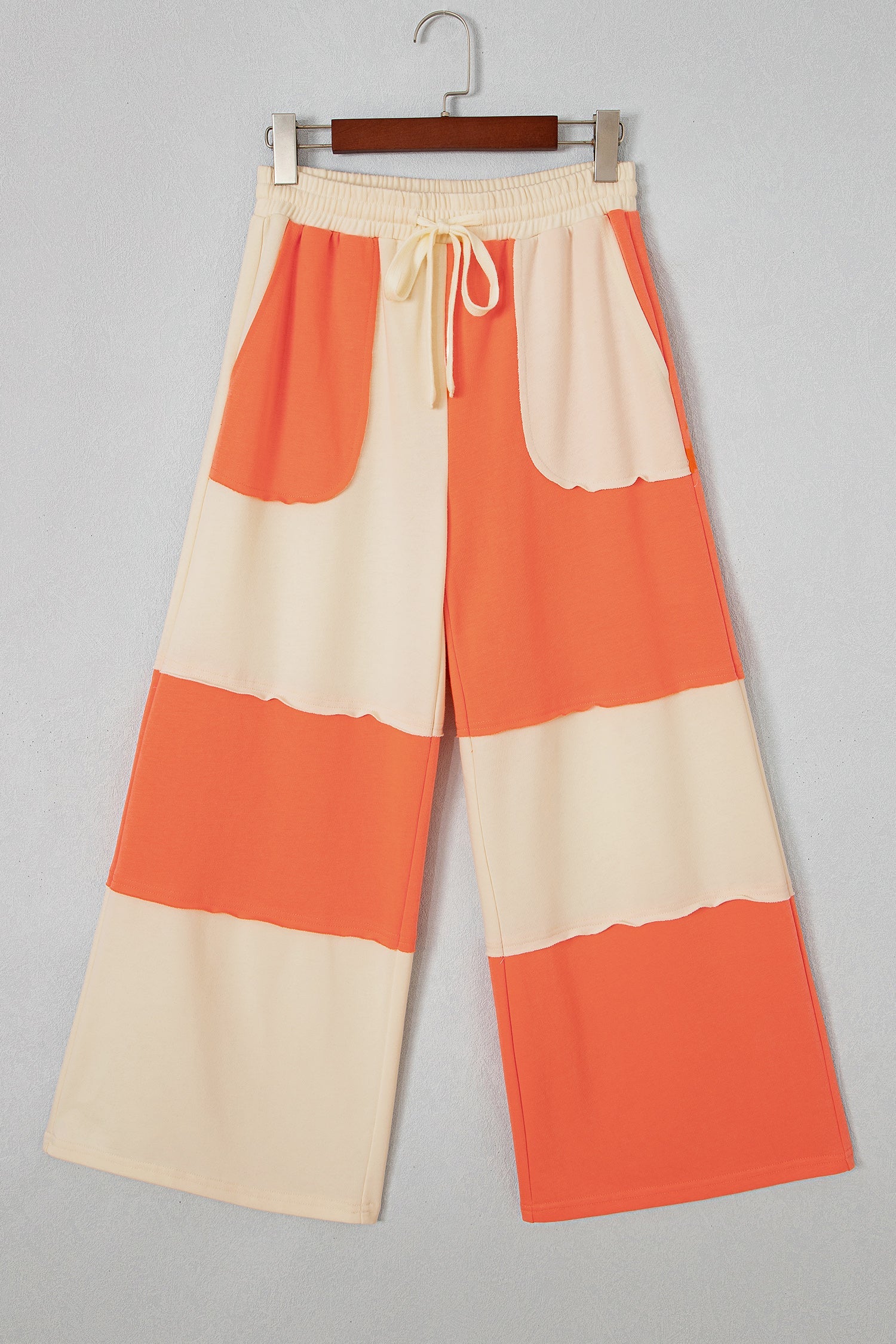 Colorblock Raw Seam Wide Leg Ankle Length Pants