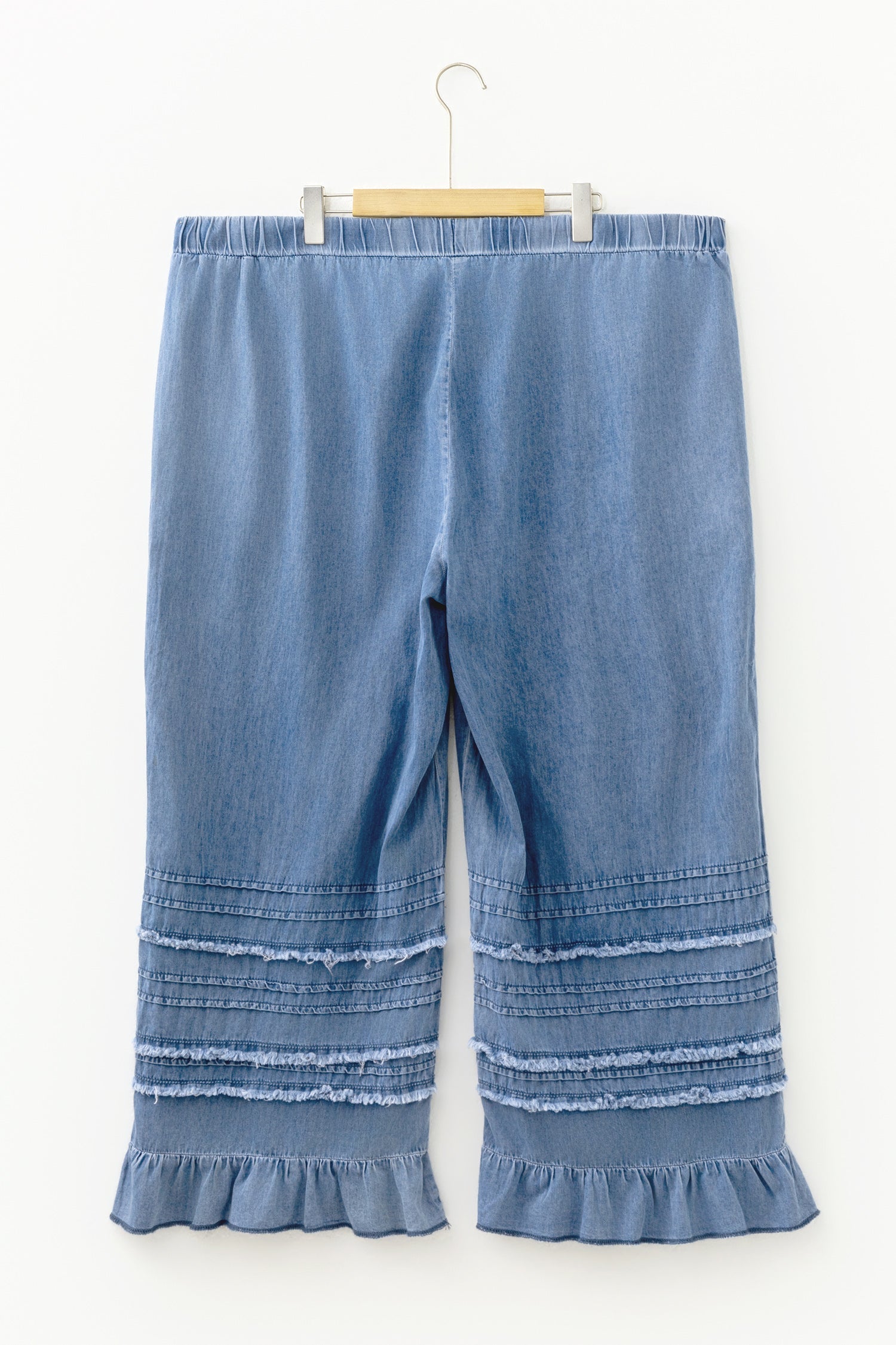 Plus Size Tiered Raw Edge Ruffle Denim Pants