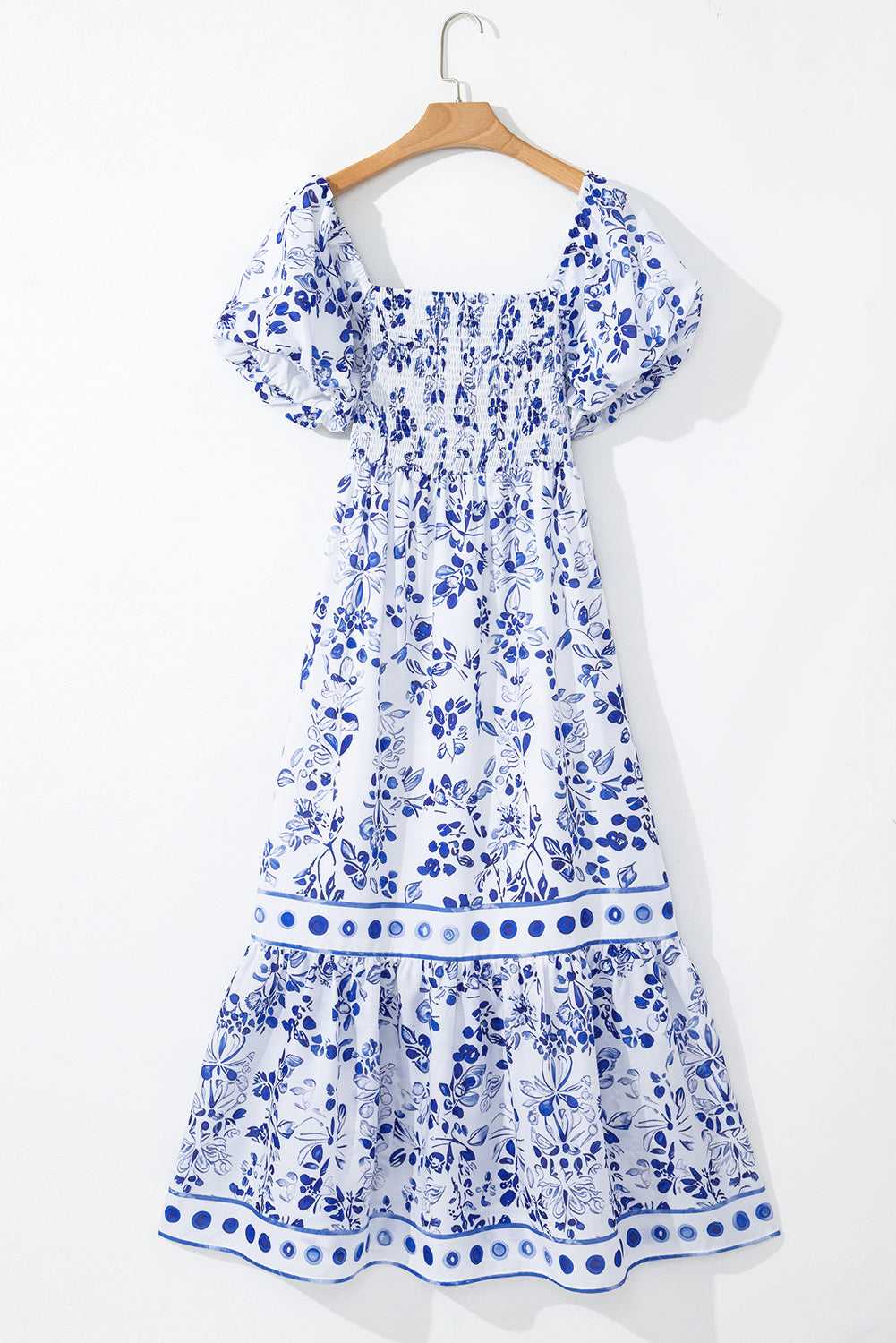 Floral Square Neck Bubble Sleeve Maxi Dress