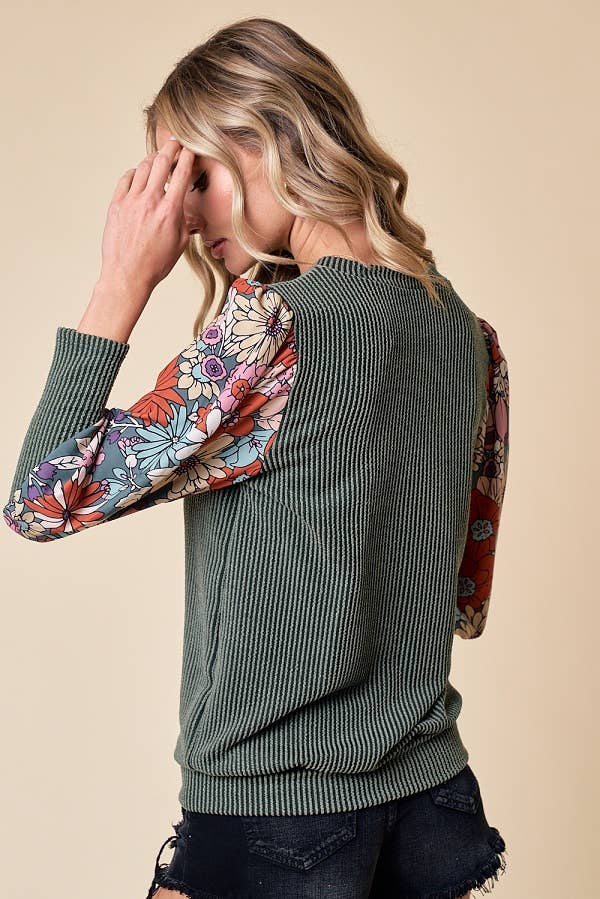 LMT4076PL-PLUS SIZE Delia's Floral Top: MAUVE / 3XL