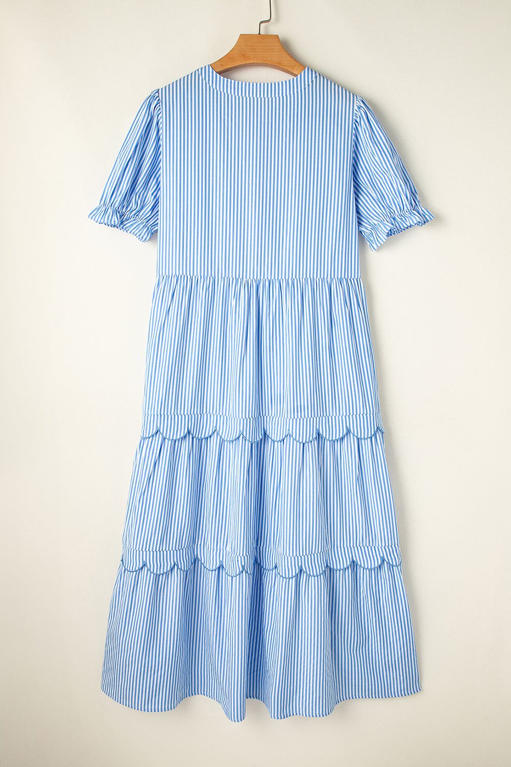 Stripe Bubble Short Sleeve Tiered Scallop Dress