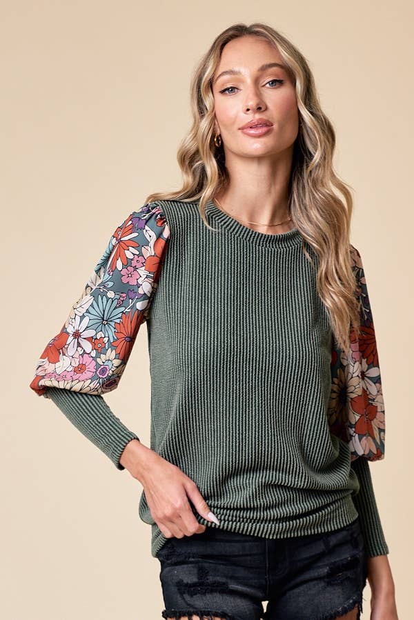 LMT4076PL-PLUS SIZE Delia's Floral Top: MAUVE / 3XL