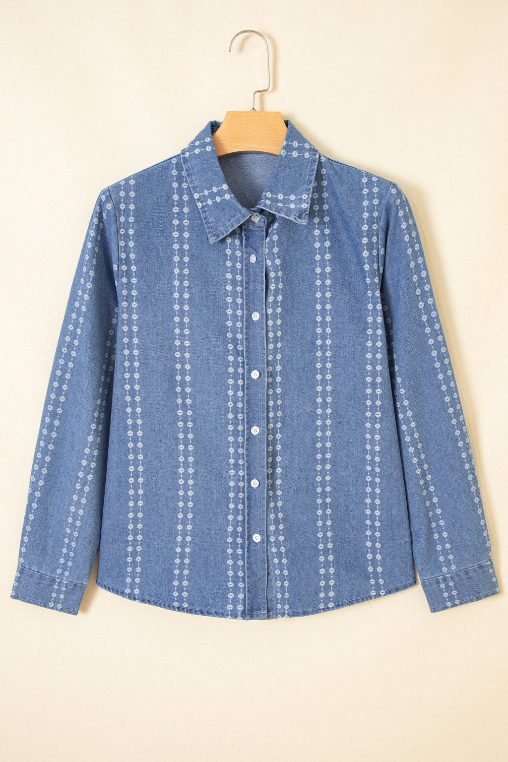 Floral Stripe Denim Buttoned Long Sleeve Shirt