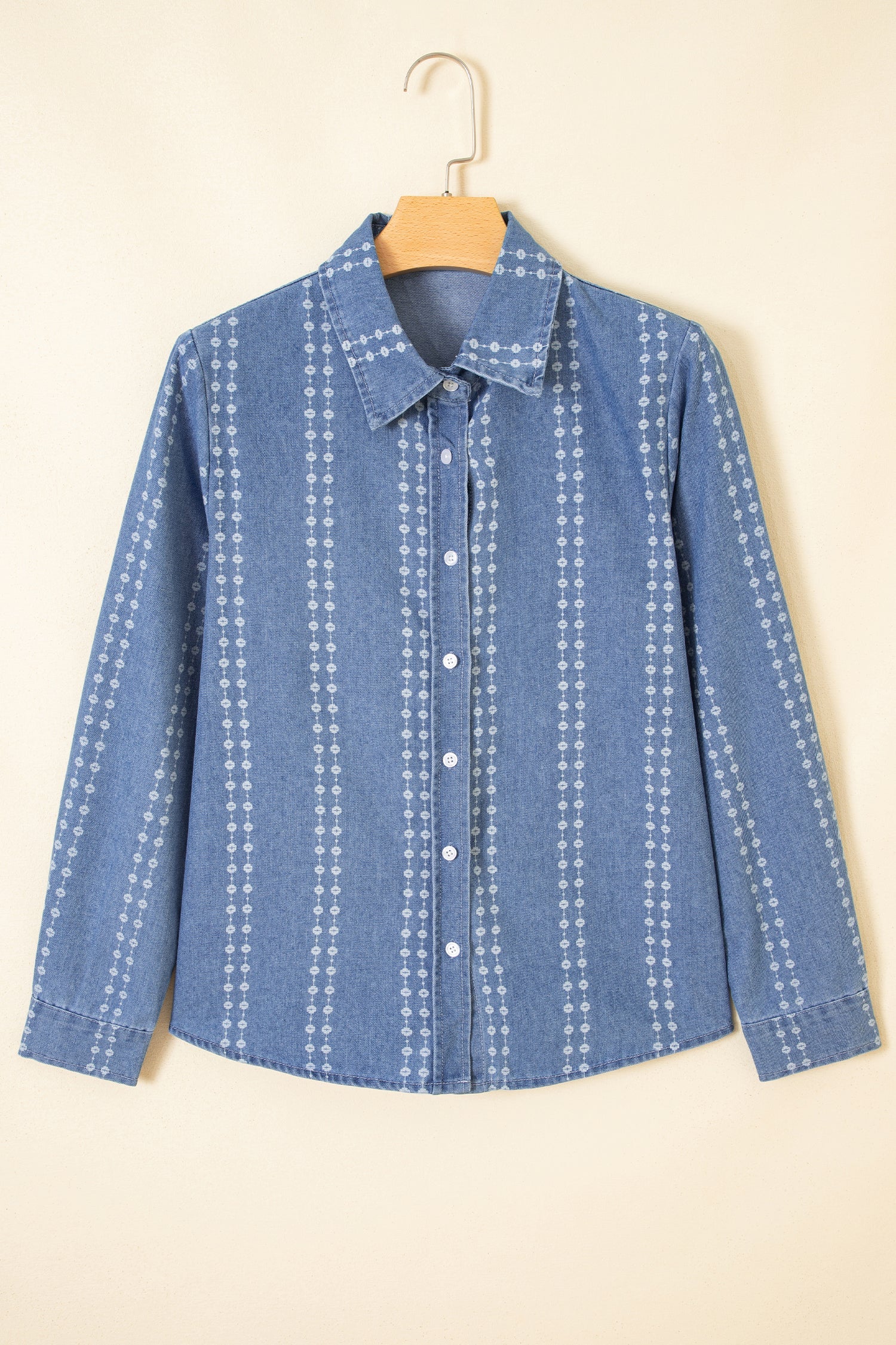 Floral Stripe Denim Buttoned Long Sleeve Shirt