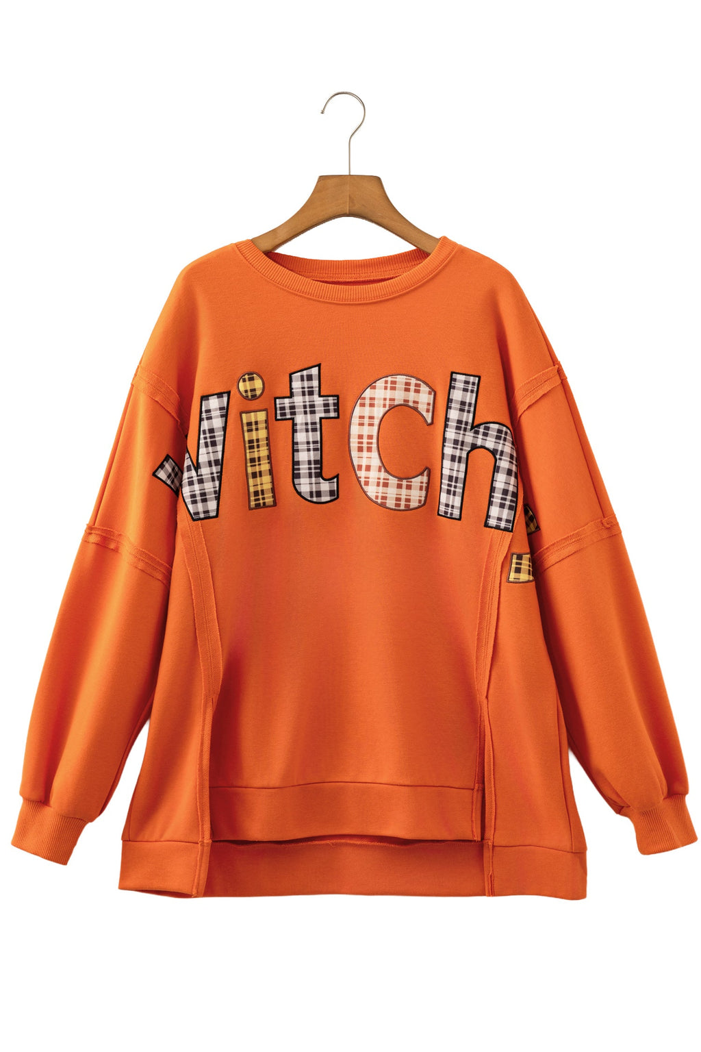 Halloween Witchy Plaid Patchwork Exposed Seam Sweatshirt