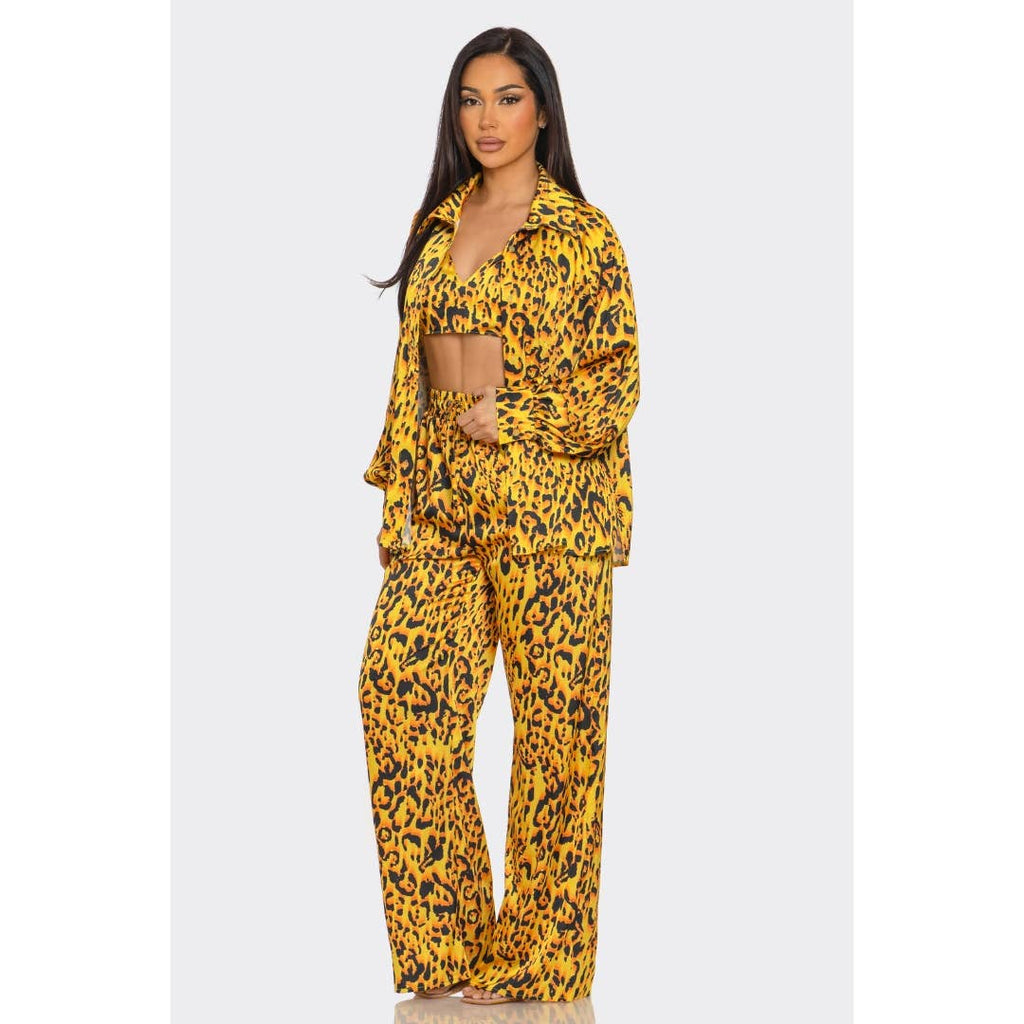 Leopard Print Pants Set 3 piece LTP-3228: Purple / L
